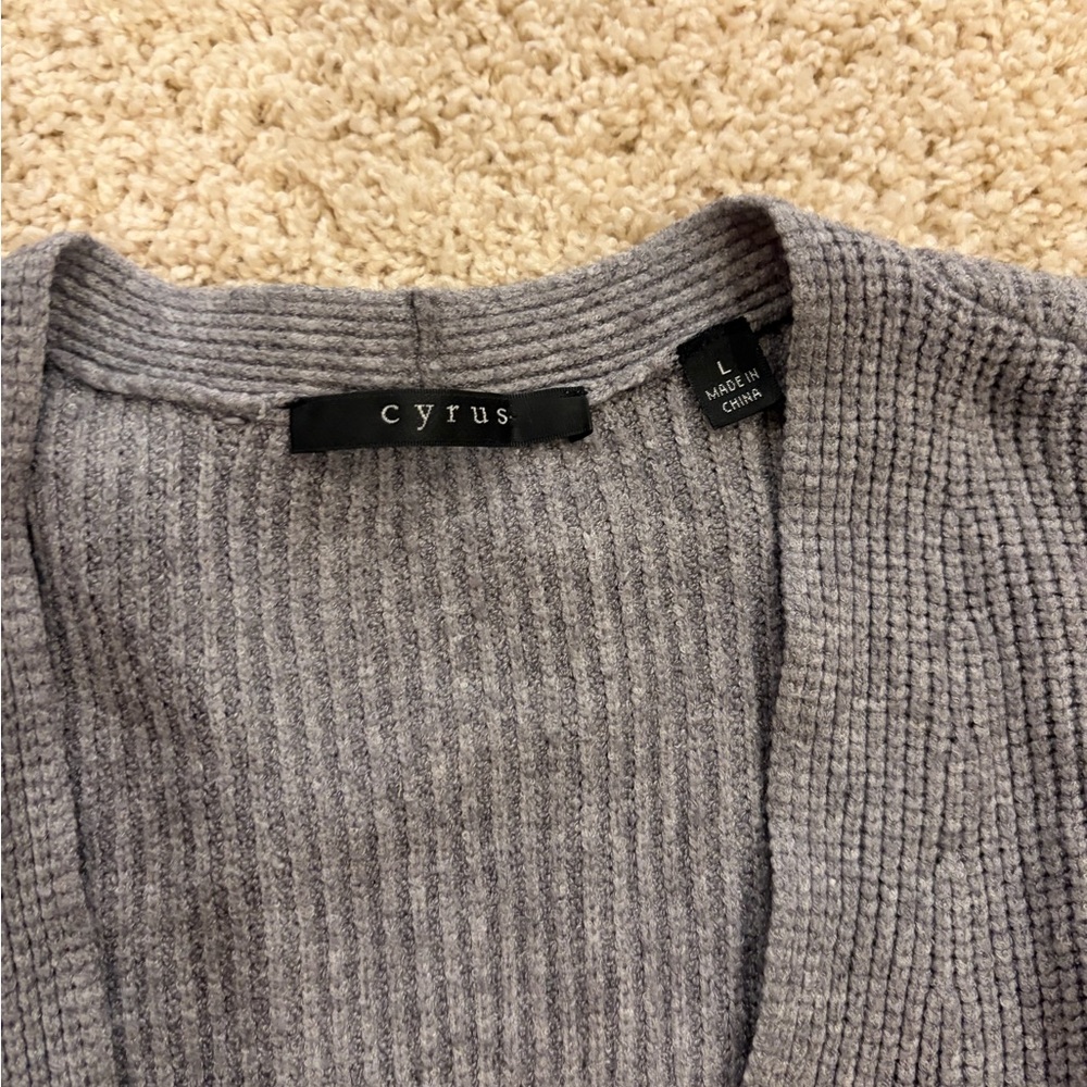 Cyrus Long Gray Ribbed Open-Front Cardigan - Picture 3 of 3
